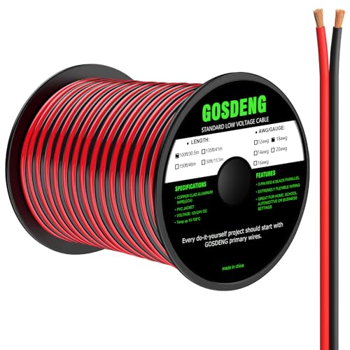 GOSDENG 18 Gauge Wire 100FT 2 Conductors Electrical Wire Red and Black Cable Low Voltage/PVC 18AWG Copper Clad Aluminum Extension Cord for Speaker Wire LED Car Automotive12V/24V DC