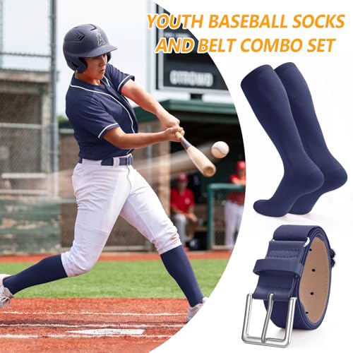Image of XZQTIVE Baseball Softball Socks and Baseball Softball Belt Combo Set Knee-High Soccer Socks for Kids Youth Adult