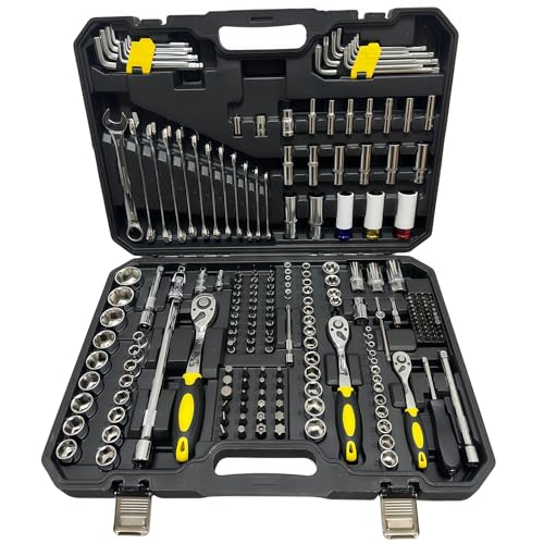 222 Stück Steckschlüsselsatz Bitsatz - 1/4' & 3/8' & 1/2' Ratschenkasten, mit Ratsche & Schraubendreher & Sechskantschlüssel & Stecknüssen & Bits, für Autoreparatur, DIY, Familie und Werkstatt