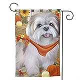 LAONIU Thanksgiving Fall Harvest Autumn Shih Tzu Dog Flower Welcome Flag Outdoor Outside Holiday...