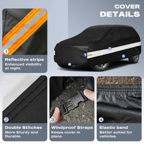 Image of 10 Layers SUV Car Cover Custom Fit for Nissan Armada (2003-2026), Waterproof All Weather for Automobiles, Outdoor Full Cover Sun Dust Rain Protection with Cotton. Black