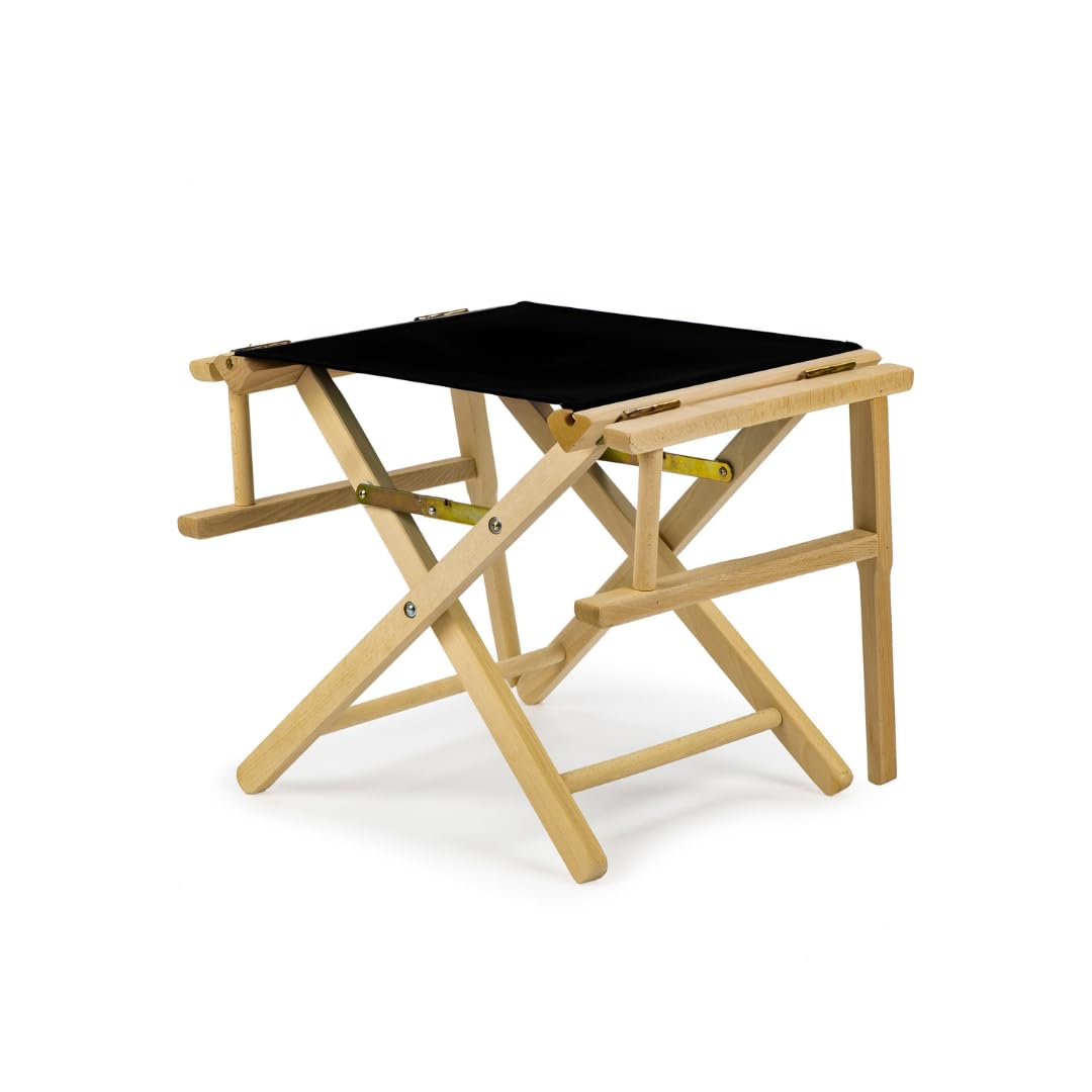 Klappbarer Regiestuhl aus Buchenholz – Regiesessel mit Rückenlehne & schwarzem Bezug, ergonomisch & platzsparend, Holzstuhl bis 120 kg, für Balkon, Garten, Camping, Innen & Außen