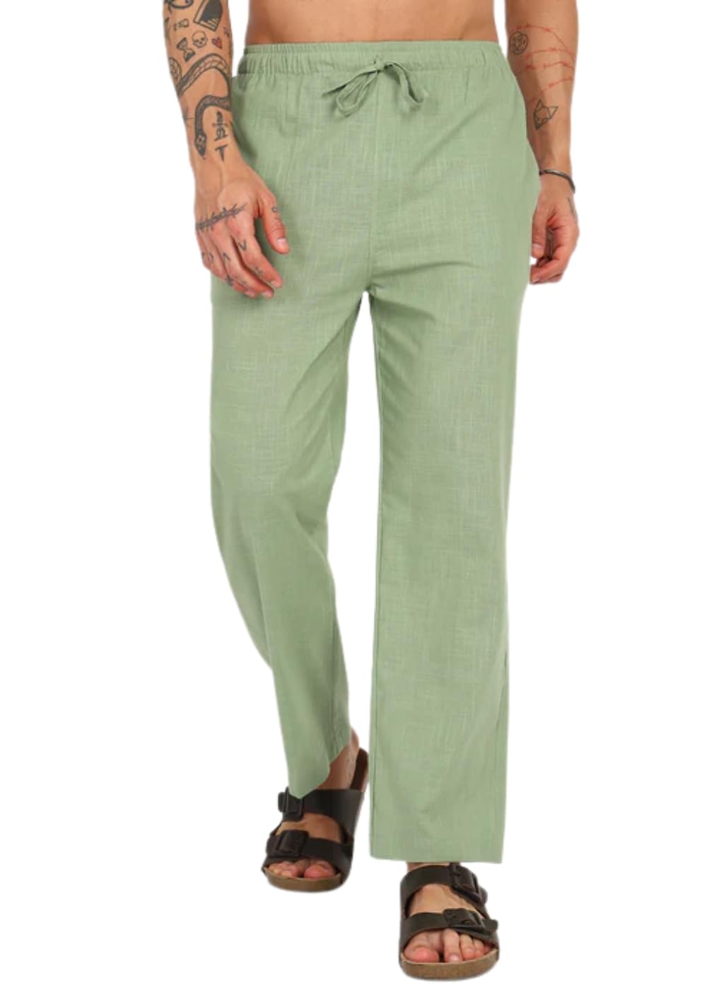 Men’s Sage Green Linen Lounge Pants Relaxed Fit – Soft Breathable Drawstring Trousers for Home, Sleep and Casual Use-picture-40