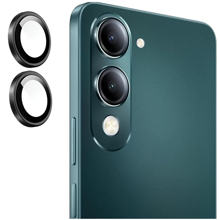 KHR Camera Lens Protector Ring for Vivo Y19s 5G, 9H Tempered Glass & Slim Aluminum Alloy Rings, Ultra-HD Clear for Vivo Y19s (Black)