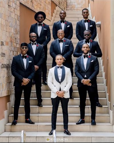 Mens 2 Pieces Tuxedo One Button Slim Fit Shawl Lapel Prom Tuxedo Pants Set with Bow Tie for Wedding Groomsmen3