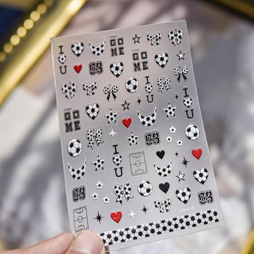 Image of World Cup Soccer Nail Stickers National Team Nail Decals Self Adhesive Black White Football Nail Charms Supply for Women DIY Manicure Decoration Accessories 1 Sheets