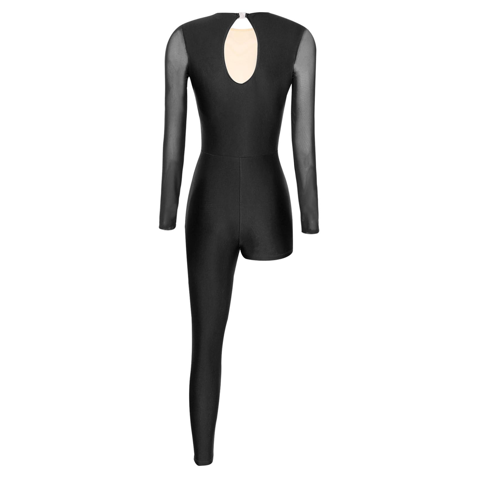 Oyolan Damski kombinezon gimnastyka Łyżwiarstwo figurowe Taniec trykot asymetryczny długi rękaw Leotard Rhinestone Unitard S-XXL