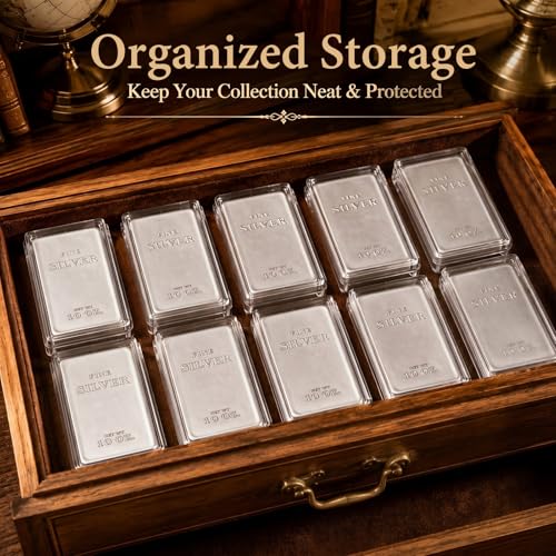Image of Geiserailie 5 Pcs 10 oz Silver Bar Holder Case, Clear Acrylic Silver and Gold Bar Holder Capsule Storage Container Box for 10 Ounce