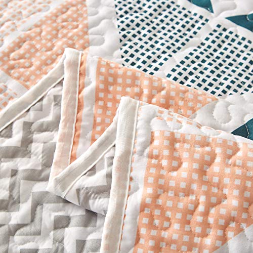 Uozzi Bedding 3 Piece Reversible Colorful Quilt Set King Size With Green Orange Yellow Cubes Microfiber Lightweight Floral Coverlet Bedspread For All Season #TOP7