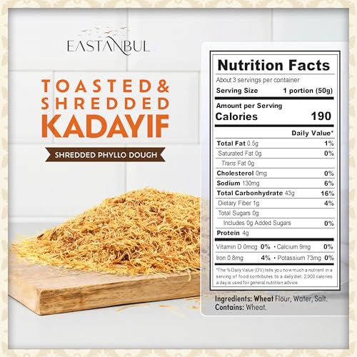 Image of Eastanbul Baked Kataifi Shredded Fillo Dough, Kadayif, Toasted Katafi, 6oz | Dubai Chocolate Ingredient, Kunafa Dough, Knafeh, Toasted Katifi, Baked Kadaif Pastry, Dubai Kataifi, Kosher by Star-K, Halal