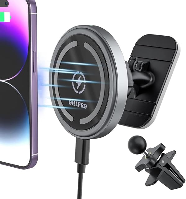 Magnetyczny uchwyt bezprzewodowej ładowarki samochodowej, przyklejany do deski rozdzielczej MagSafe iPhone 14/14 Pro/Max/13/12 Pro/12 Pro Max/ 12 Mini, uchwyt samochodowy MagSafe, szybkie ładowanie, automatyczne wyrównanie, uchwyt na