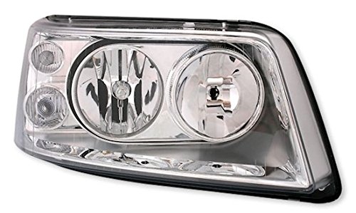 Scheinwerfer für VW T5 (4/2003-8/2009) Halogen H7/H1, Rechts Beifahrerseite | Aftermarket Ersatzteil, Upgrade, Twin Reflektor, weißer Blinker, inkl. LWR Motor,