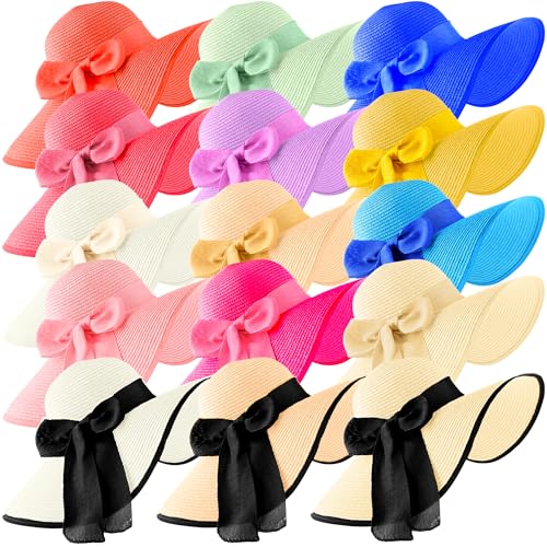 15 piezas Sombreros de Paja para Mujer con Ala Ancha miniatura 1