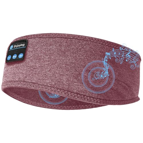 Masque de Sommeil Bluetooth Sans Fil Bandeau Ecouteurs pour Dormir Casque pour Dormeurs Latéraux/Voyage (Rouge)