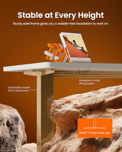 Image of ErGear Height Adjustable Electric Standing Desk, 32 x 19 Inches Sit Stand up Desk, Memory Computer Home Office Desk, White+Gold