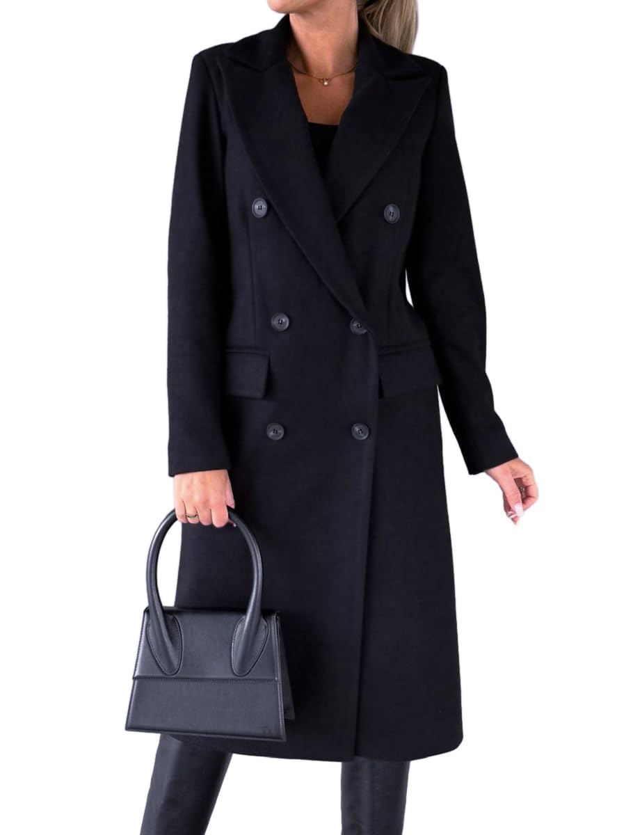 IDEALSANXUN Manteau long en laine à double boutonnage pour femme, vêtements d’automne et d’hiver, trench