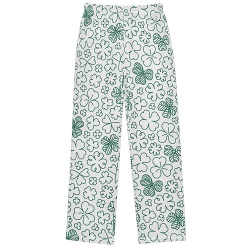 Boy's Lounge Pants Hand Drawn Clover Doodle Kids Jogger Pants Elastic Waist Long Bottoms with Pockets 6-14 Years