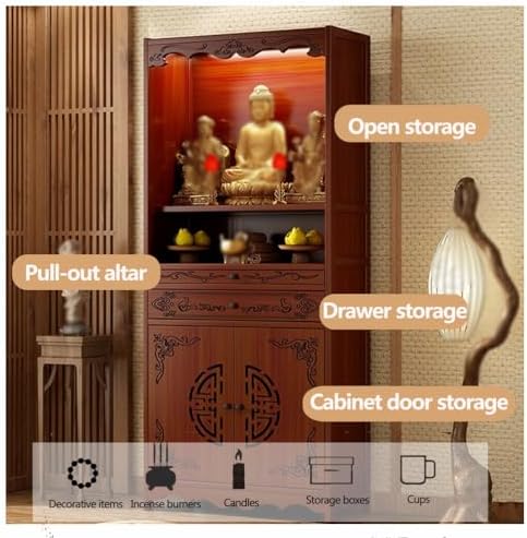 Bamboo Personal Shrine Altar Table with Storage - Chinese Cabinet Pedestal Offering Table for Entryway & Living Room, Perfect for Small Spaces, 70cm/27.6in