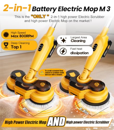 Image of qimedo Cordless Electric Mop M3, 6000mAh, 2-in-1 Power Scrubber & Mops