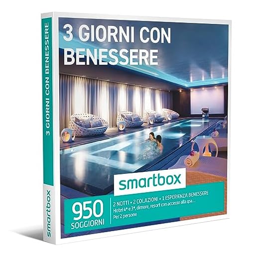 smartbox - Cofanetto Regalo 3 Giorni con Benessere - Idea Regalo per Lui e Lei - 2 Notti con Colazione e Pausa Relax per 2 Persone