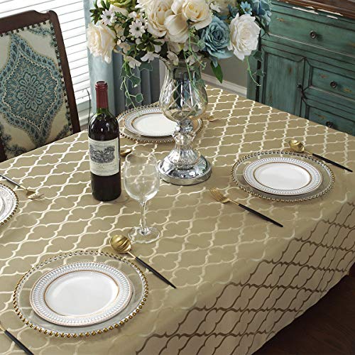 Jacquard Tablecloth Flower Pattern Polyester Table Cloth Spill Proof Dust-Proof Wrinkle Resistant Table Cover For Kitchen Dining Tabletop Decoration (Rectangle/Oblong, 52" X 70" (4-6 Seats), Gold) #TOP3