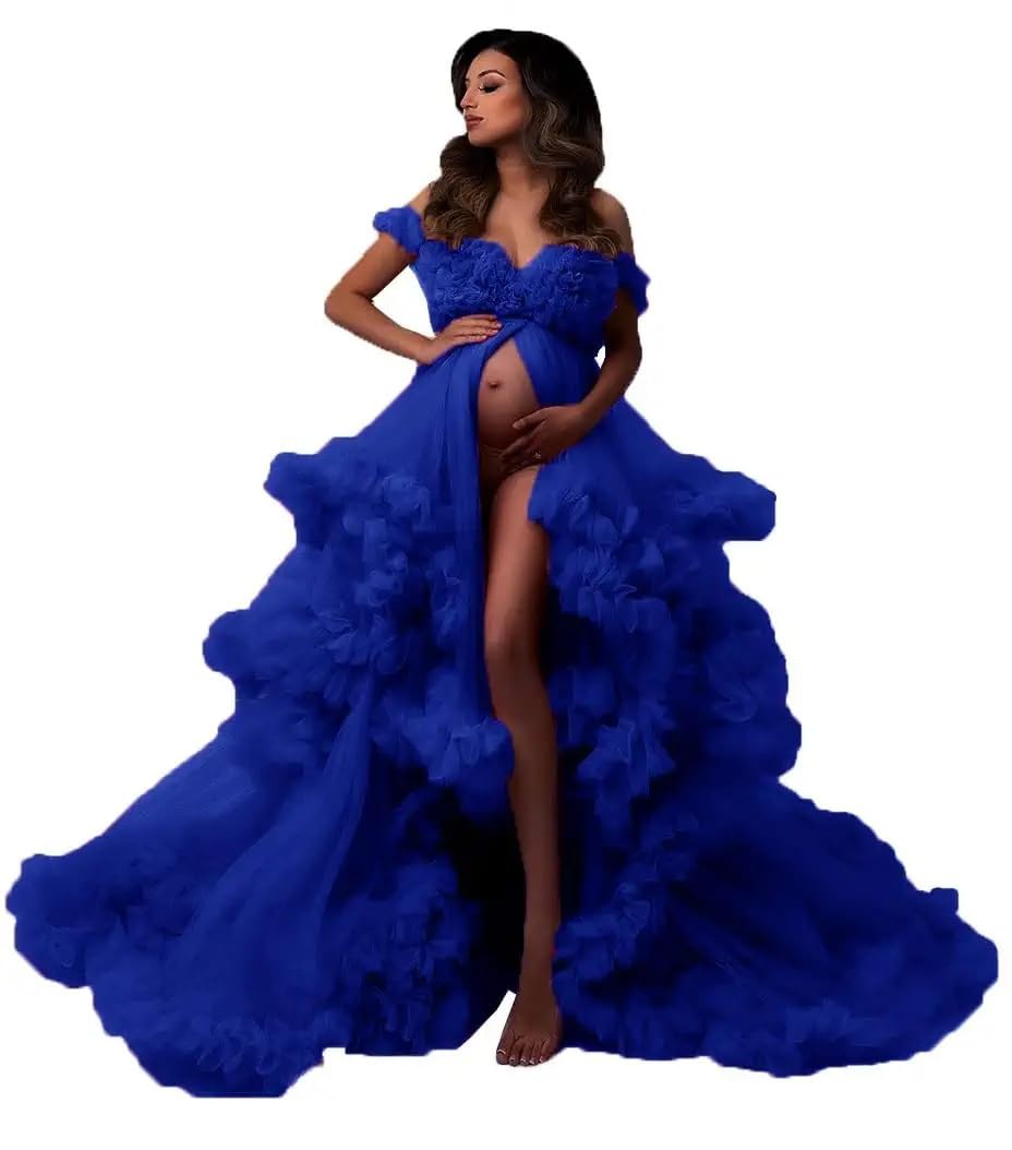 PRESEOSSA Women's Tulle Robe for Maternity Photoshoot Puffy Ruffles Bridal Lingerie Bathgown Illusion Wedding Scarf