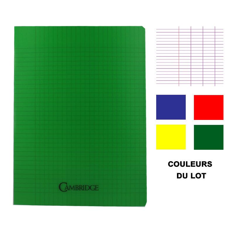 Lot de 4 cahiers - 24x32(cm) - Grands carreaux - 96 pages - couverture en polypro bleu,jaune,rouge,vert - sans spirale - Hamelin