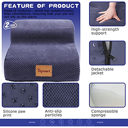 Topmart High Density Foam Pet Steps 2 Tiers,11.8" High,Non-Slip Dog Stairs,Dog Ramp,Soft Foam Dog Ladder,Best For Dogs Injured,Older Cats,Pets With Joint Pain,Suitable For Low Sofas,Stairs,Lower Place #TOP5