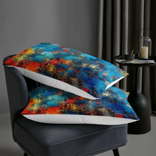 Image of AILONEN Abstract Spectrum Full Comforter Set, Turquoise Orange Artwork Bedroom Ensemble, 3 Piece Microfiber Down Alternative Fill for Adults Apartment Residents
