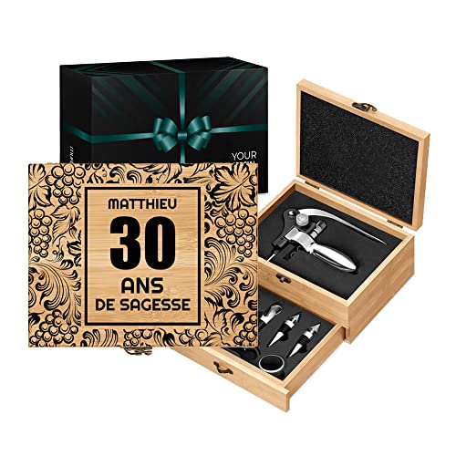 Coffret Sommelier Maverton Gravable | Set Accessoires Vin Cadeau Homme | Bambou élégant