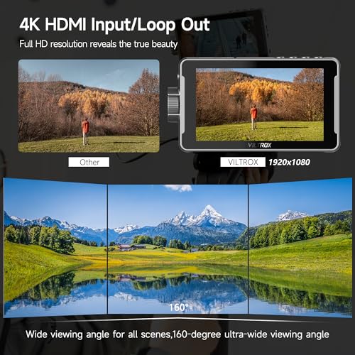 Image of VILTROX DC-550 Lite 5.5 inch Touchscreen Camera Field Monitor with 3D LUT /Battery /Sunshade Hood, 400Nits 160 Wide View Angle 1920X1080 4K HDMI Input Output Peaking Focus Camera DSLR Field Monitor