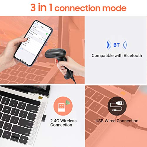 Image of Tera Pro Wireless 2D QR Barcode Scanner with Stand, 3 in 1 Bluetooth & 2.4GHz Wireless & USB Wired Connection, Image Bar Code Reader with Vibration Alert (Black)