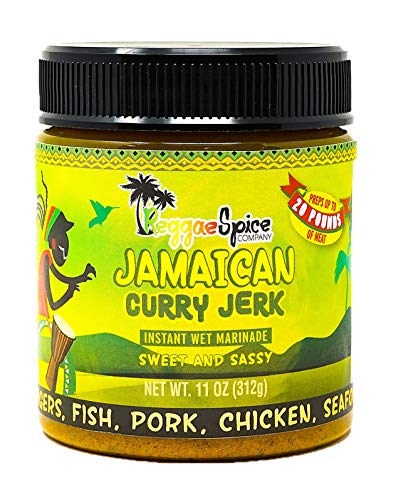 REGGAE SPICE Jamaican Curry Jerk Seasoning Authentic Wet Rub Marinade Sauce – Perfect for Beef, Pork, Chicken, Seafood, and Vegetables – 11 OZ, Sweet and Sassy