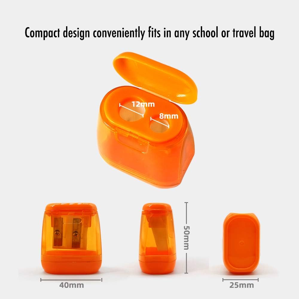 Pencil Sharpener, Manual Pencil Sharpeners, 4PCS Colorful Compact Dual Holes Pencil Sharpeners with Lid, Colored Pencil Sharpener for Kids & Adults, Portable Pencil Sharpener for Travel School Office : Everything Else