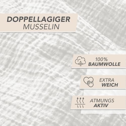 Pure Label Musselin Bettwäsche 4tlg 2x135x200+2x80x80 - Weiß – Ansicht 5