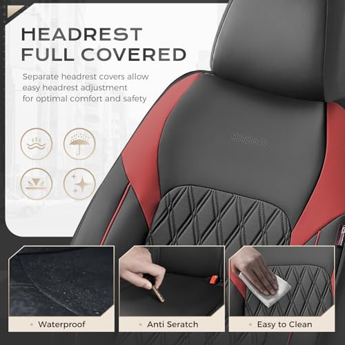 Image of Coverado Automotive Seat Covers, Faux Leather Seat Covers Front Seat, Luxury Car Seat Covers, Seat Cushion, Front Driver Seat Covers, Car Seat Protector Truck Accessories Fit Most Cars, Black&Red