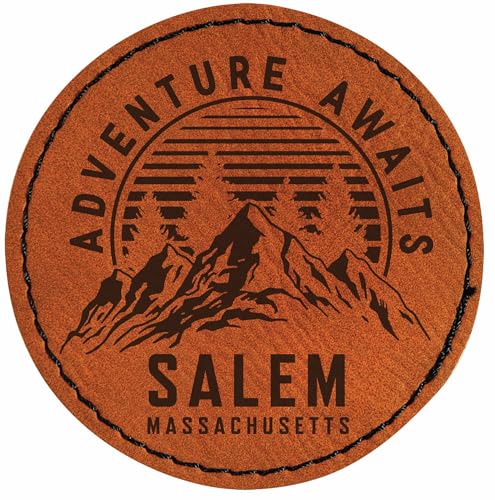 Salem Massachusetts Adventure Awaits Souvenir 2.5" Circle Iron-on Leatherette Patch