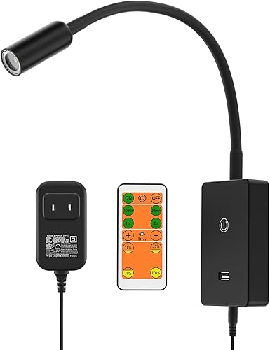 PRINCEWAY Luz de lectura LED para libro en la cama con control remoto, lámpara táctil regulable para lámpara de pared de dormitorio, salida USB y