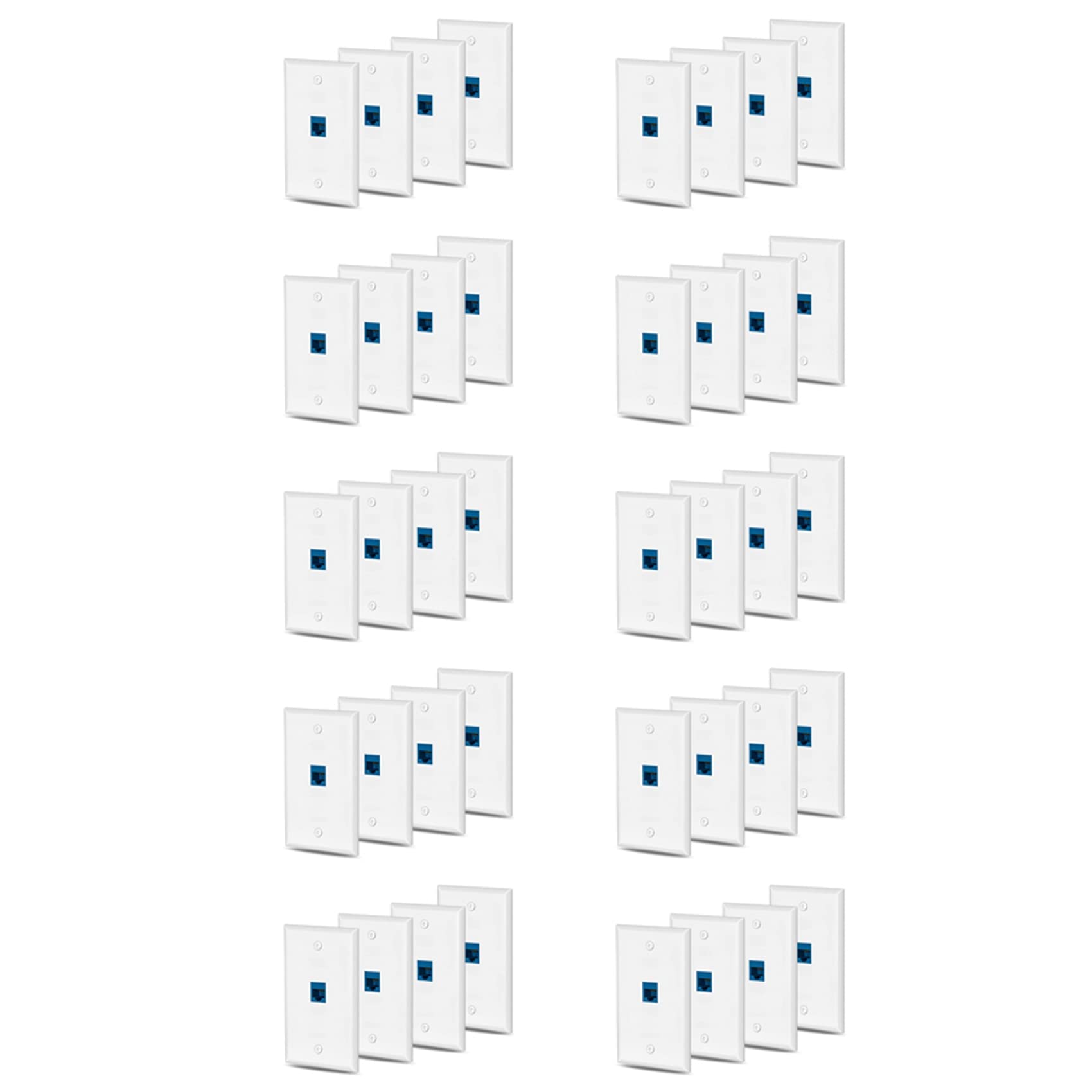 40X Cat6 Prise Murale Ethernet 1 Port RJ45 Réseau à Coupleur Mural Plaque Jack Blanc et Bleu