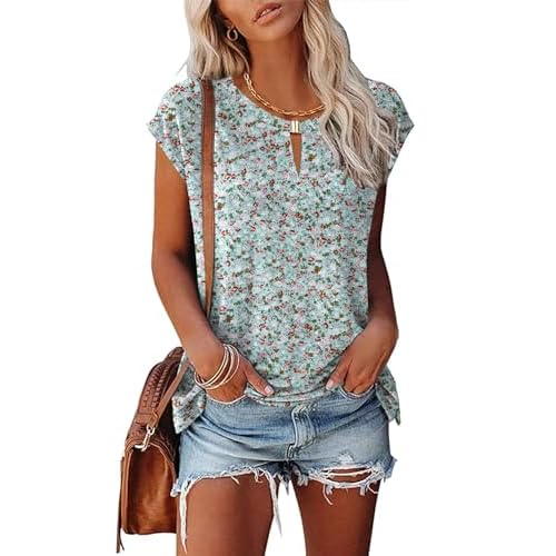 Kistore Women's Summer Casual V Neck Tank Tops Cap Sleeve Loose Fit Blouses Tunic Shirts