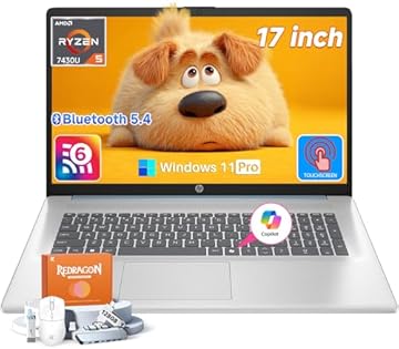 2026 17 inch Touchscreen Laptop, Windows 11 Pro, Copilot AI, AMD Ryzen 5 7430U, 17.3" HD+ Anti-Glare Touch Screen, 32 GB RAM, 2 TB SSD, Fast Charge, HD Camera, Wi-Fi 6, Bluetooth 5.4, Accessories