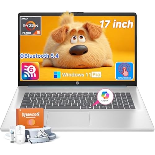 HP 2026 17 inch Touchscreen Laptop, Windows 11 Pro, Copilot AI, AMD Ryzen 5 7430U, 17.3" HD+ Anti-Glare Touch Screen, 32 GB RAM, 1 TB SSD, Fast Charge, HD Camera, Wi-Fi 6, Bluetooth 5.4, Accessories