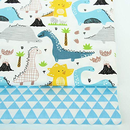 PXC 2Pcs Dinosaurios, Zorro Animales Tela de Sarga de algodón Estampada para bebé Patchwork Costura Acolchado Cuartos gordos Paquete de Tela de Bricolaje Infantil, 01 FA190036,100x160cm