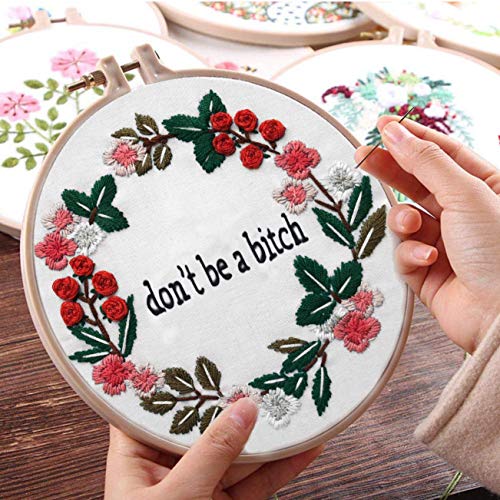 Nuberlic Embroidery Kit Cross Stitch Kit For Adults Stamped Hand Embroidery With Pattern Embroidery Hoop Cloth Needlepoint Thread Floss #TOP3