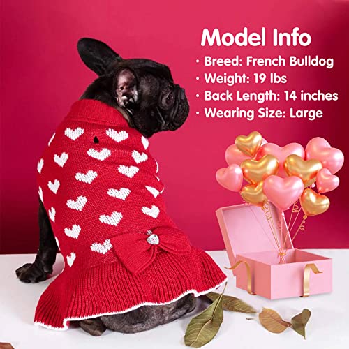 Kyeese Valentine's Day Dog Sweater Dress With Bowtie Red Heart Small Dog Sweater With Leash Hole Turtleneck Dog Knitwear #TOP3