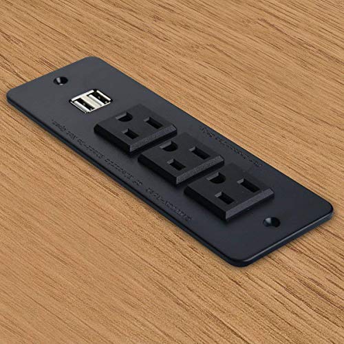 Conference Recessed Power Strip With Usb 3 Outlets 1875W/12Amp 2 Usb Ports 2.1Amp 10Ft Power Cord Black #TOP5
