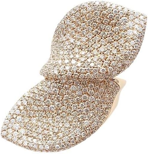 Paved CZ Leaf Statement Open Ring for Women - Sparkle Crystal Leaves Adjustable Wrap Finger Band Bridal Wedding Engagement Promise Eternity Rings Exaggerated Exquisite Cocktail Party Jewelry for Bride