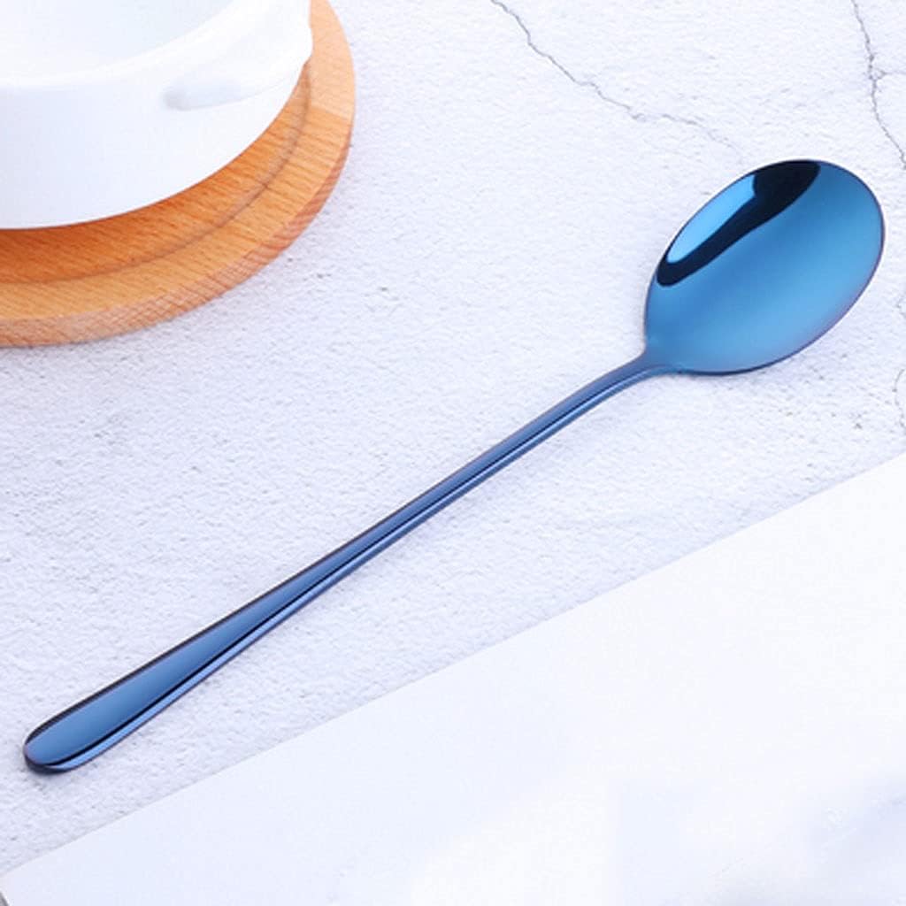 Tea spoons Stainless Steel Long-handled Spoon Eating Spoon Thickened Soup spoons tablespoon Coffee Stirring teaspoon Cake Dessert uppoon Ice tea spoons (Color : Black, Size : 2 Pieces) (Blue 2 Pieces)
