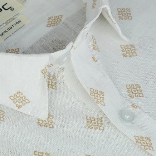 Image of GHPC Cotton Linen Printed Half Sleeves Regular Fit Formal Shirt for Men