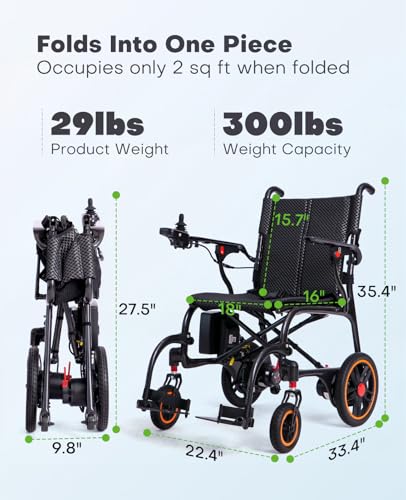 Image of 29 lbs Carbon Fiber Electric Wheelchair for Adults, Ultralight Foldable Power Chair - Airline Approved Travel Mobility Aid, 12.4 Miles Range, All-Terrain Motorized Wheelchair for Seniors